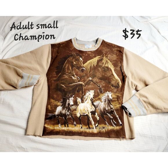 Vintage Champion horse sweatshirt repurposed upcycled equestrian small OOAK - Picture 6 of 6